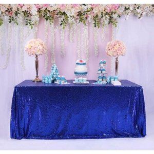 Royal Blue Sequin Tablecloth 50x80” Wedding Party Home Linen Decor ~ New
